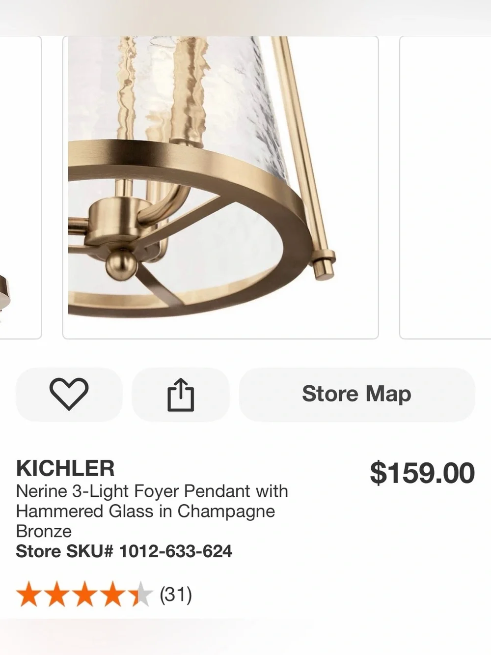 New Kichler Nerine Brass Hanging Pendant Light hammered glass champagne bronze